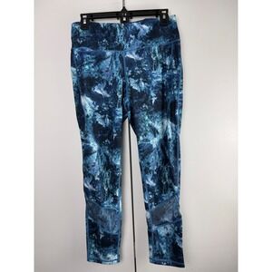 Ideology Blue Watercolor Print Athletic Leggings Mesh Insets Size L Gym Yoga